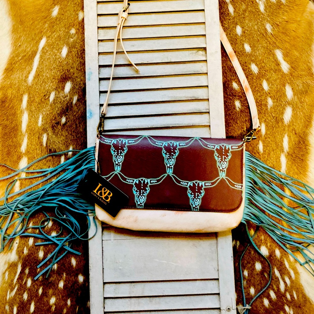 L & B Crossbody fringe with tags and dust bag